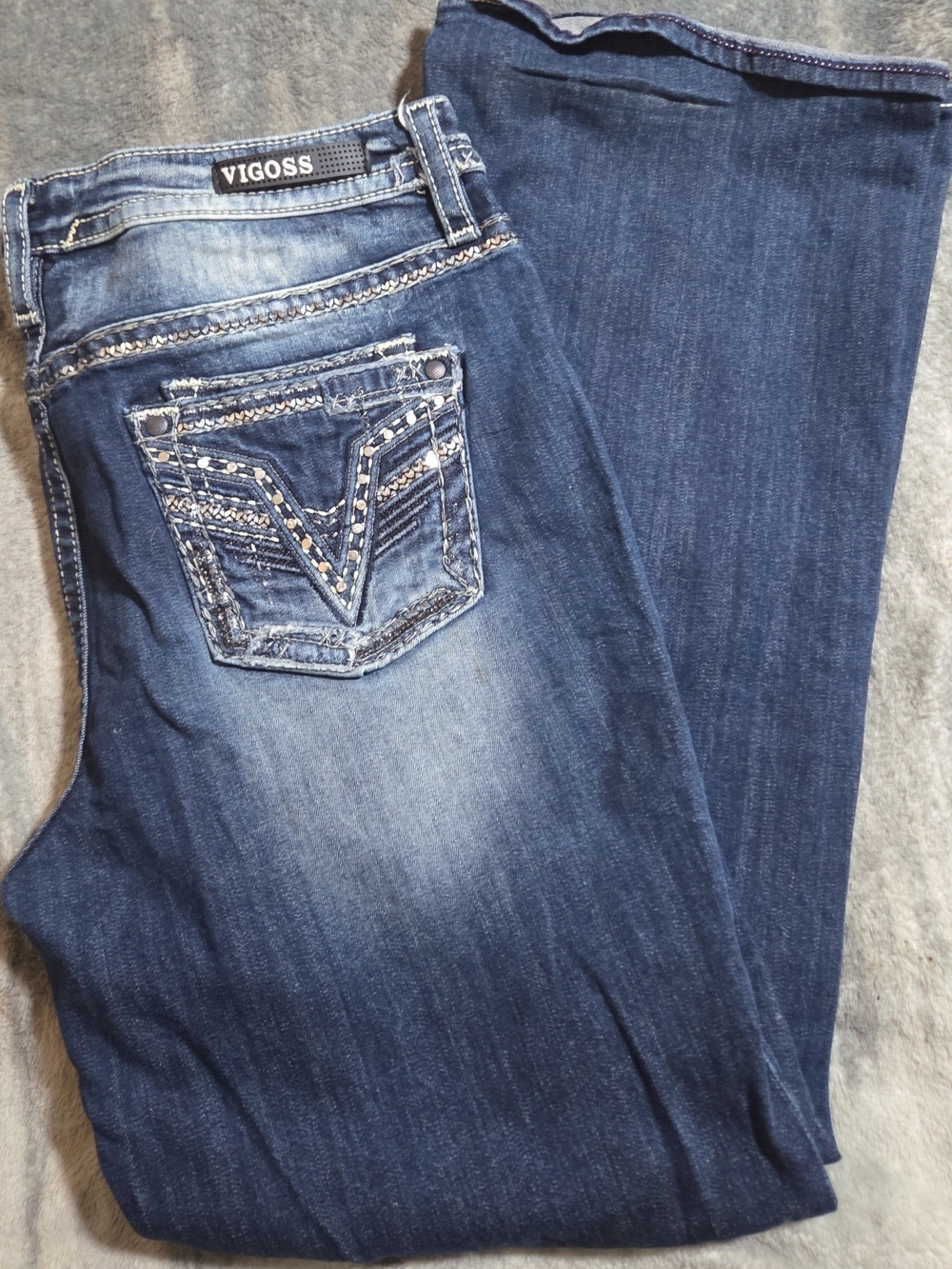 Vigoss Women's Dark Blue Embroidered Back Pocket Bootcut Jeans